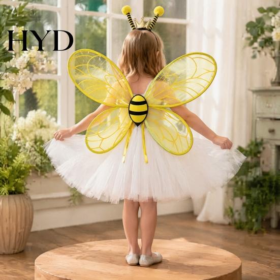 Kids Butterfly Wings for Halloween Cute Bee Wing Kids, Honey Festival Costume, Princess Girls Dress Lightweight Fairy Dancing Up Accessory