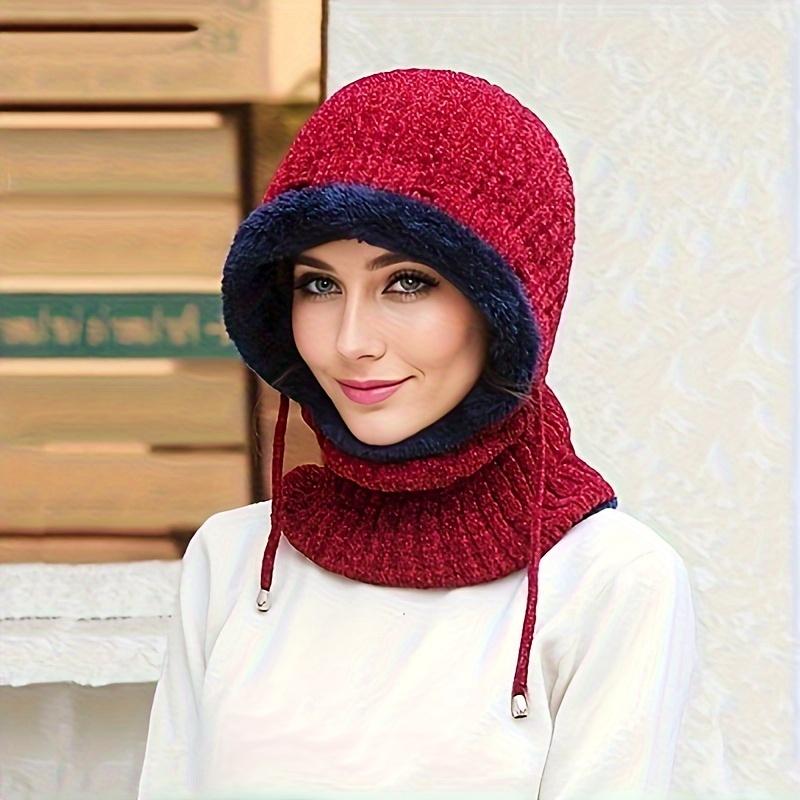 One-piece Windproof Hooded Scarf with Fleece Lining for Ear and Neck Protection - Perfect for Outdoor Cycling and Skiing