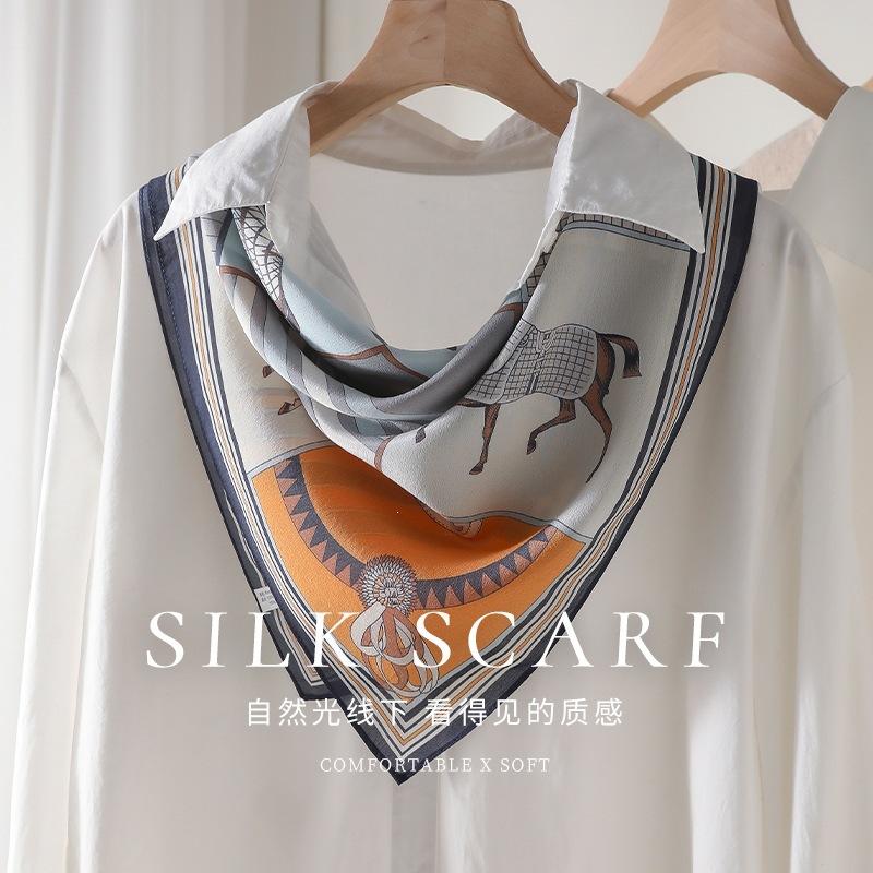 Light luxury smog department! Silk double crepe silk scarf femininity fashionable Jiugongge horse mulberry silk shawl dual-purpose