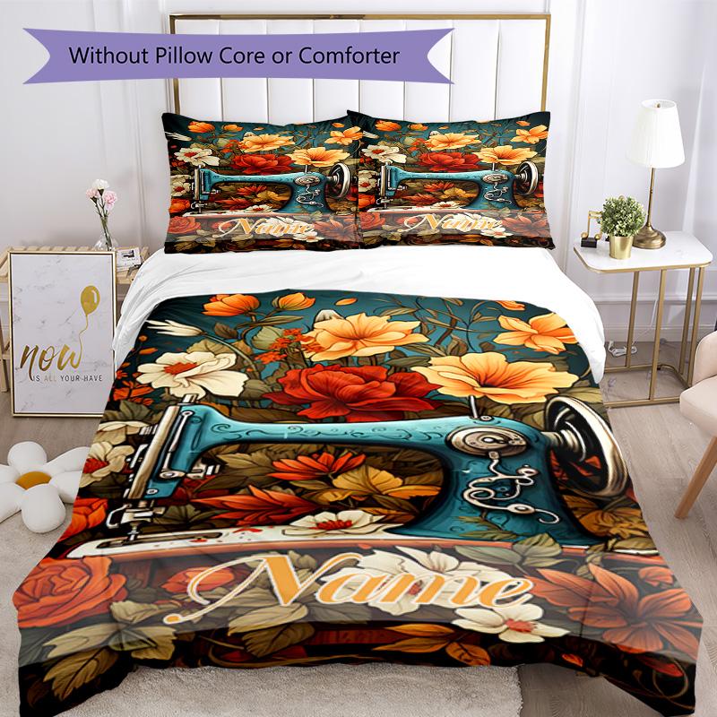 Flower Machine Customize Your Name Bedding Set Breathable Duvet Cover With Pillowcases Decorative Bed Linen For Bedroom Home Decoration Birthday Gift