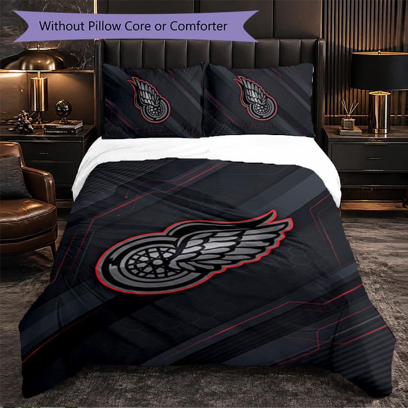 Detroit Red Wings Pattern Microfiber 3Pcs Bedding Set Decor Duvet Cover Set For Bedroom Home Use
