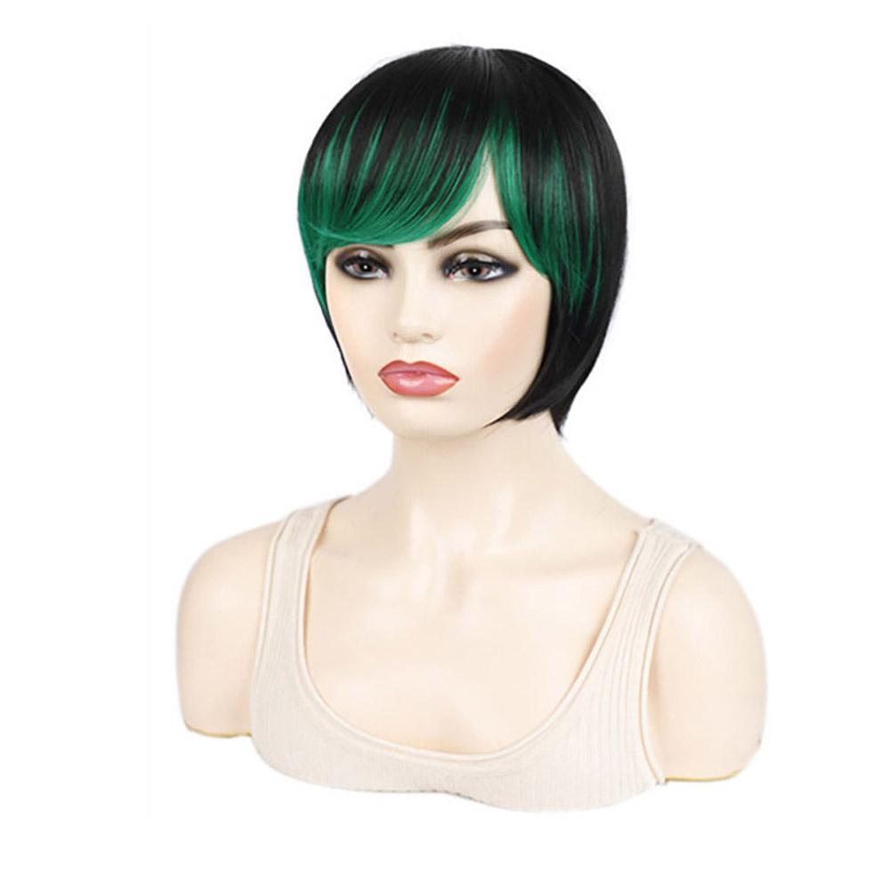 Short Hair Wigs Bob Haircut Whit Bangs Pink Purple Green Ombre Color Wig for Women Girls