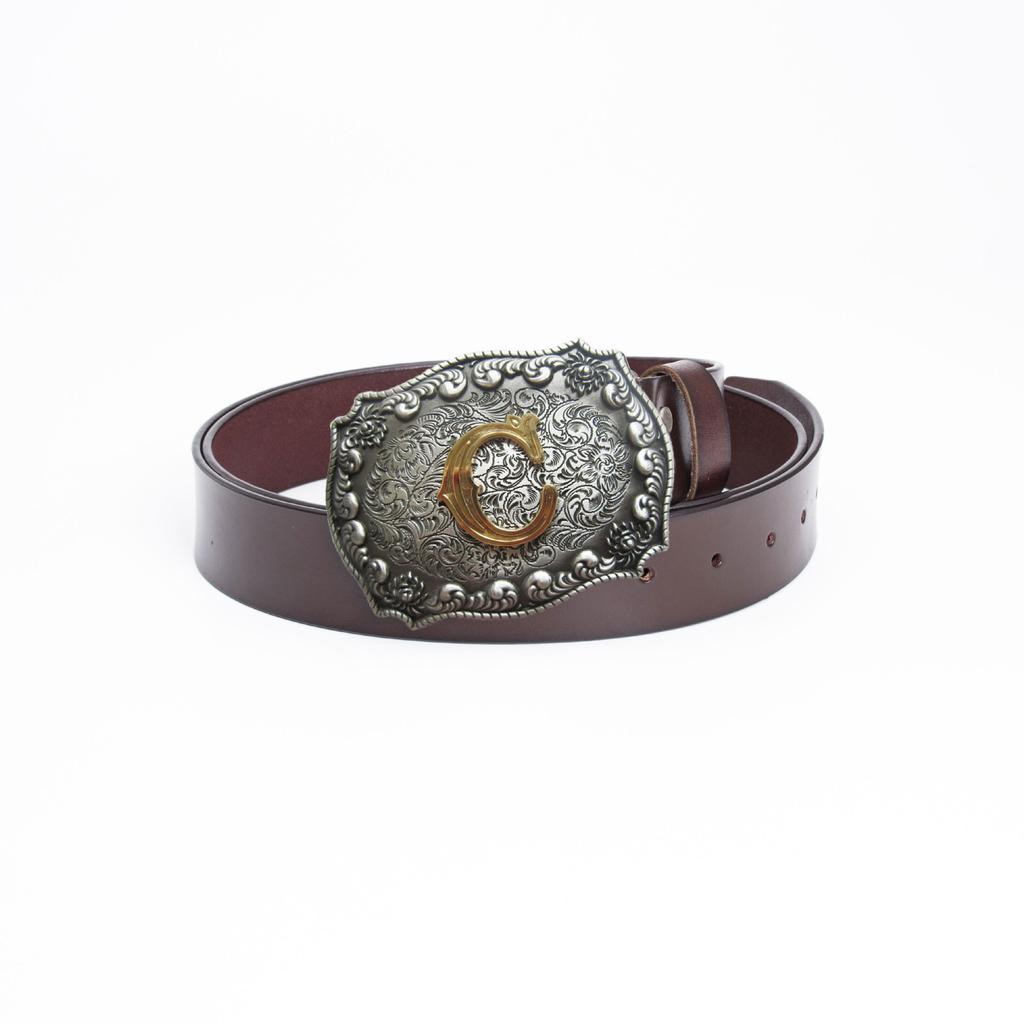 Western Denim Belt Buckle Gold Plated Equestrian Letter C Smooth Buckle Engraved Belt Body Accessories