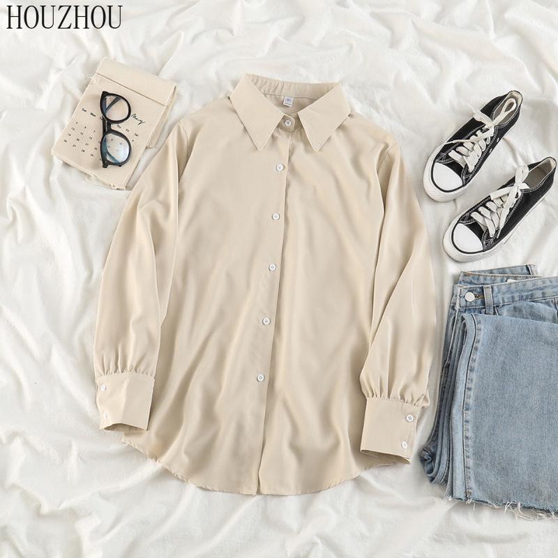 HOUZHOU шифоновая рубашка женские классические ретро корейские офисные женские элегантные повседневные топы большого размера