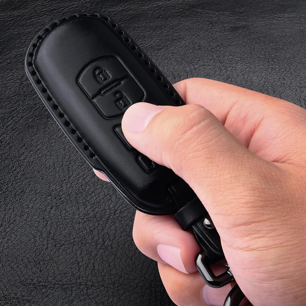 Tukellen for Mazda Leather Key Fob Cover with Keychain Compatible with Mazda 3 6 8 Miata MX-5 CX-3 CX-5 CX-7 CX-9 4-Buttons Smart Remote,  Leather