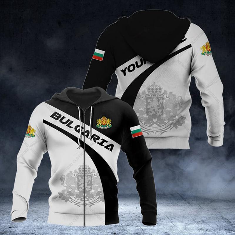 Имя Болгарии Эмблема молнии Толстовки Свободные унисекс оверсайз толстовки Зимняя повседневная уличная одежда Топ Пуловер