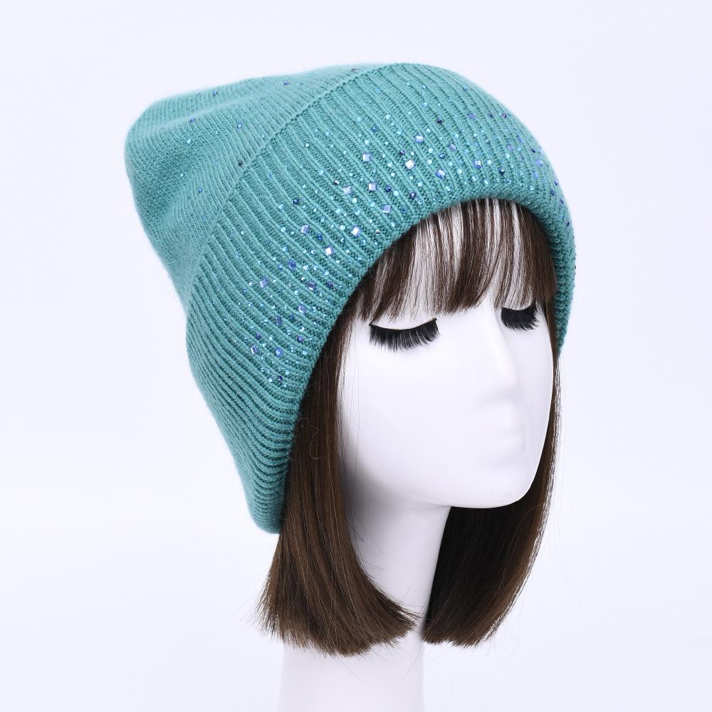 Solid color rabbit velvet double-layer thermal wool hat knitted hat autumn and winter windproof ear protection striped hat