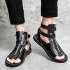 2024 Summer New Men's Fashion High Top Sandals Versatile Men's Roman Sandals Casual Lace Up Zipper Sandals Men Shoes Size 45