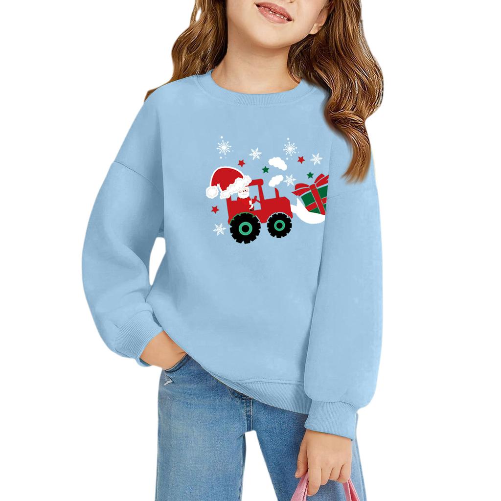 Рождественские пуловеры с круглым вырезом для девочек, детские топы с принтом