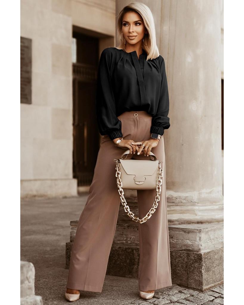 Azura Exchange Черная рубашка с круглым вырезом и присборенными эластичными манжетами