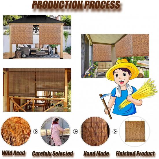 Bamboo Shades Outdoor Bamboo Roll Up Blinds, Retro Reed Shades with Lift for Indoor/Outdoor Privacy, 2559in Brown