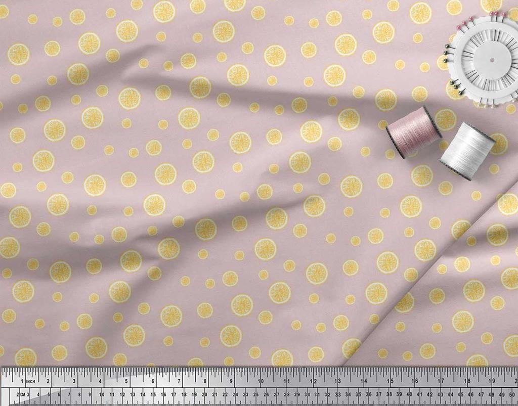 Soimoi Japan Crepe Satin Fabric Lemon Slice Shirting Printed Craft Fabric by the Metre 42 Inch