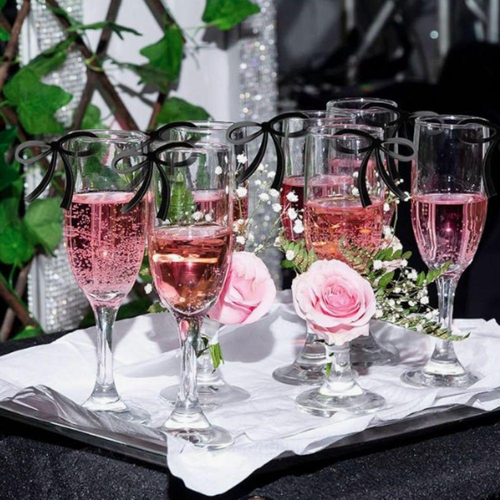 12pcs Black/pink Bow Drink Tag Reusable Bow Goblet Marker Elegant Bow Cup Tag  Anniversary