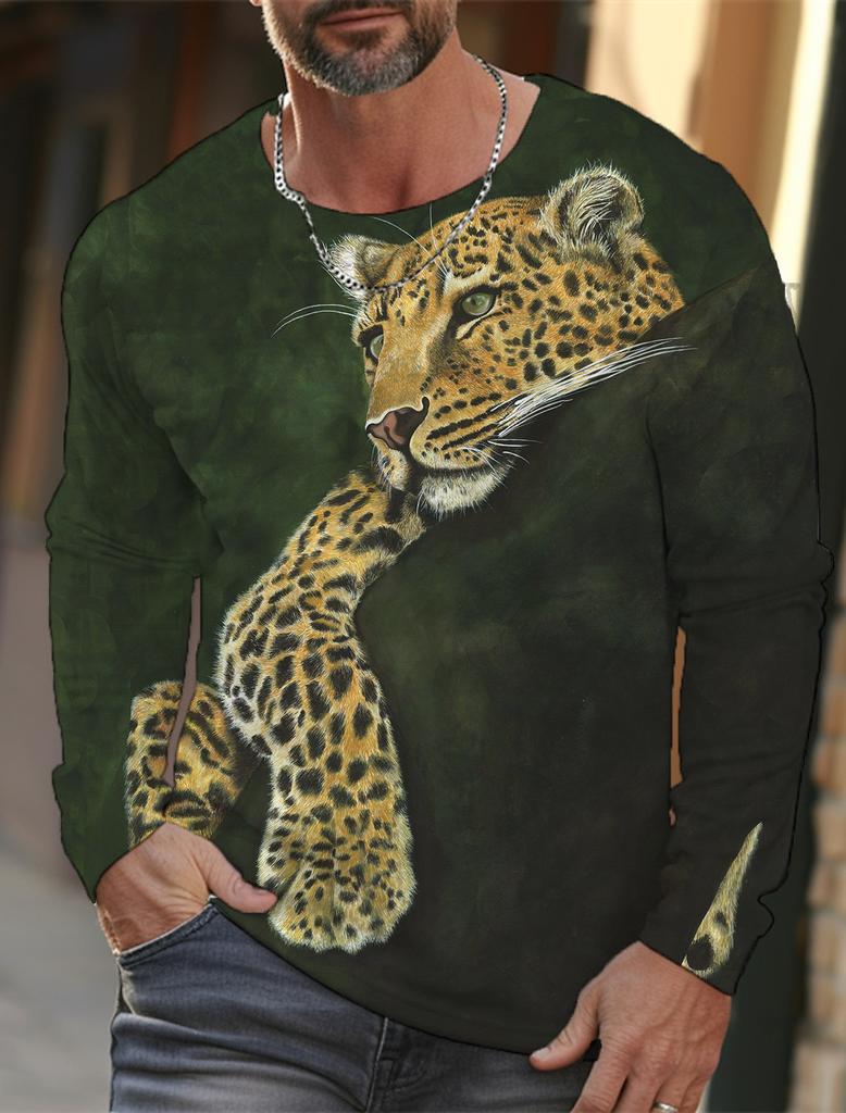Мужская футболка с длинными рукавами, 3D-печать, HD-принт с леопардовым принтом, мужская футболка с длинными рукавами, осенние топы, повседневная домашняя одежда с круглым вырезом