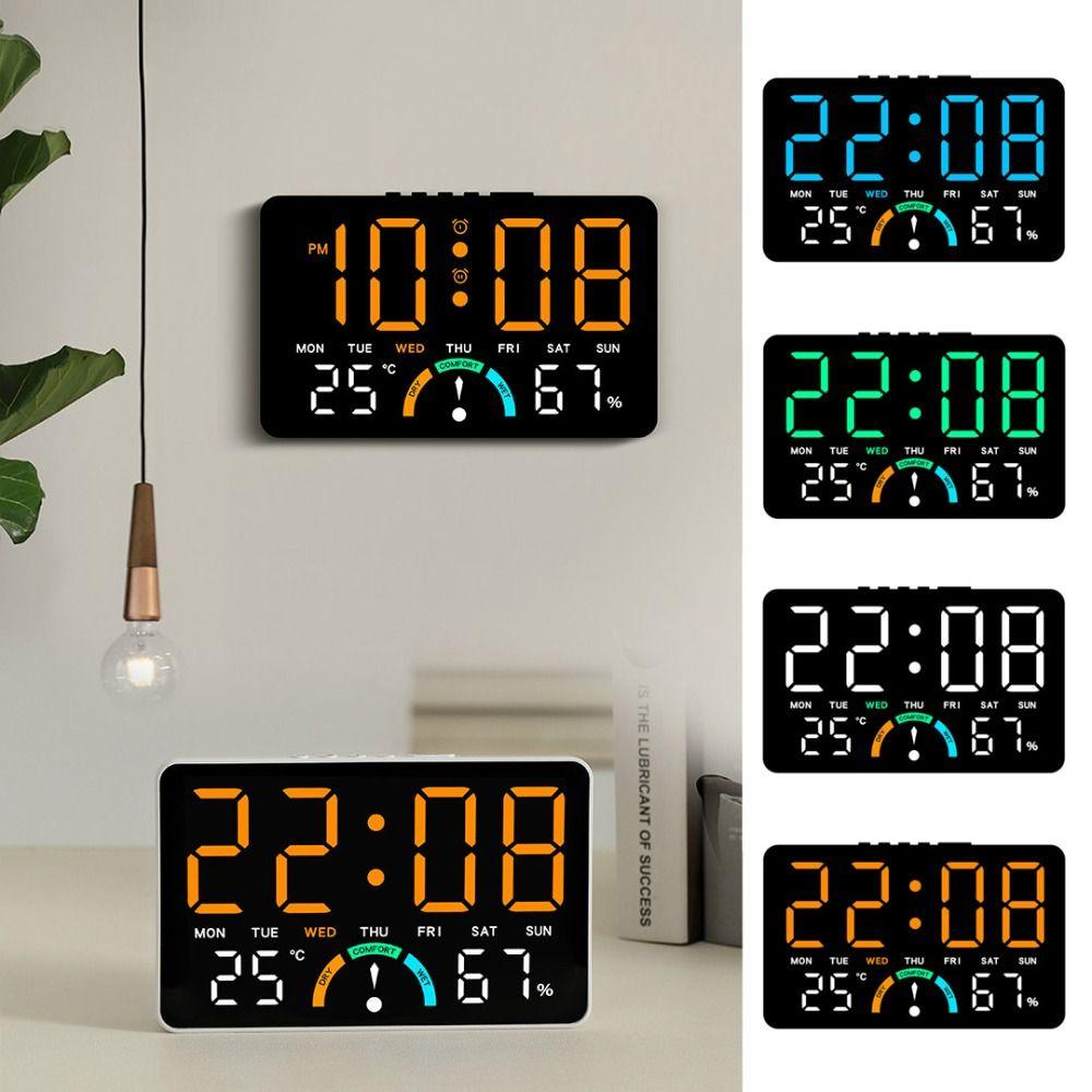 Wall-mounted Electronic Wall Clock Temperature Multi-functional Digital LED Clocks Home DST Display Table Clock for Bedroom