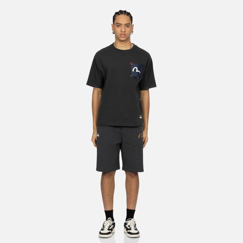 Evisu Мужская повседневная футболка с коротким рукавом, принт с чайкой и пэчворк, широкая, топ 2ESHTM4TS7082RXCT
