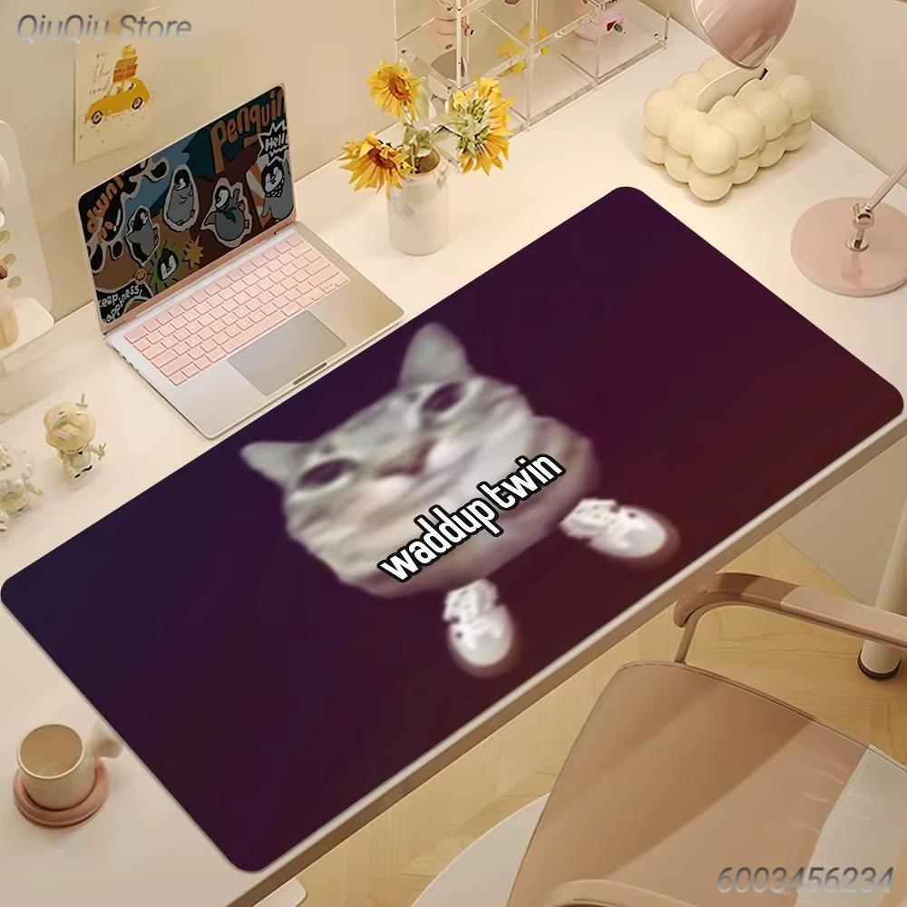 Lustiges Rock-Meme-Katze Mauspads Schwarz Große Schreibtischmatte für Gamer Katzenliebhaber