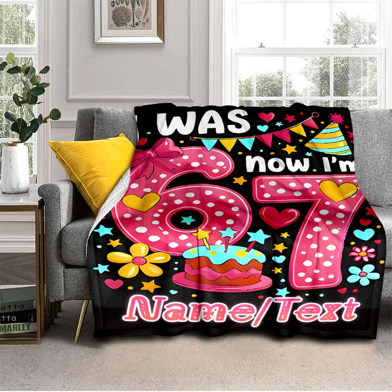 1PC Custom Name Happy 67th Birthday! flannel blanket versatile,all-season throw suitable for the living room,bedroom,camping,travel,and gift