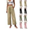 Женские повседневные модные однотонные эластичные брюки с карманами, широкими штанинами и прямыми штанинами, укороченные