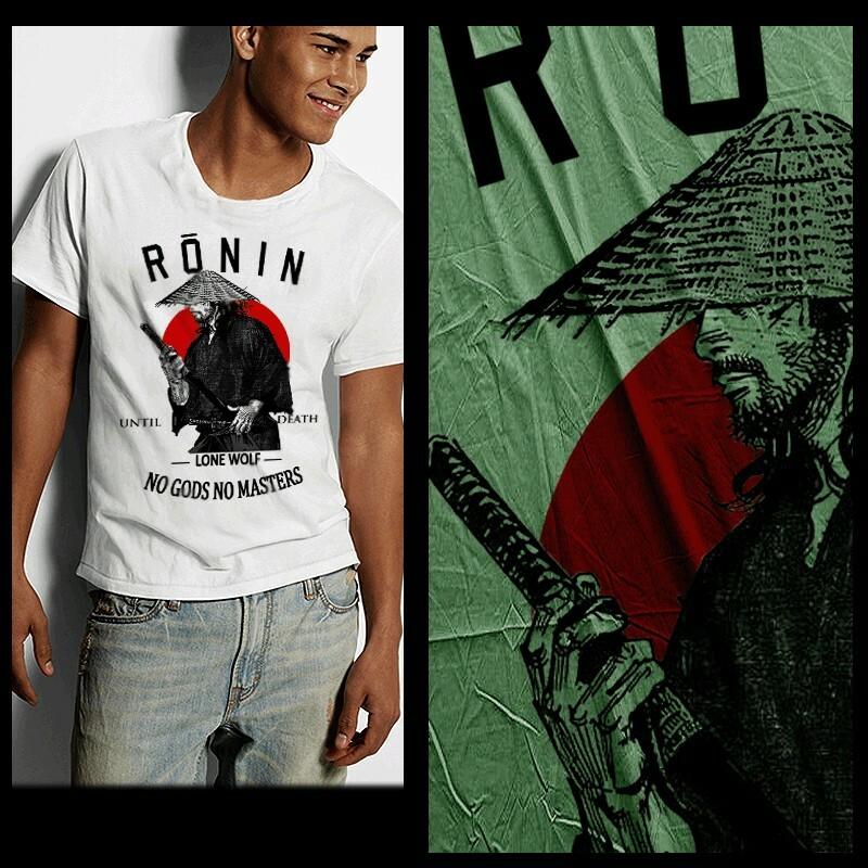 Samurai t-shirt Japanese warrior katana Bushido Japan Kanji Ronin XL white tee