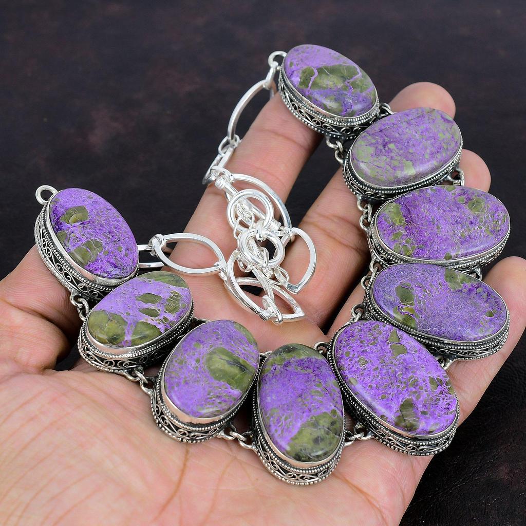 Purpurite Gemstone Necklace Handmade Jewelry 925 Sterling Silver Necklace Adjustable Chain Necklace Antique Vintage Necklace Gifts For Women