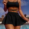 Solid Color Three-Piece Bikini Set for Women - Halter Style European and American Swimwear