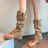 Summer Internal Elevation Women Knee High Boots Retro Style Clip Toe Shoes Ladies Causal Slip On Sandalias Booties