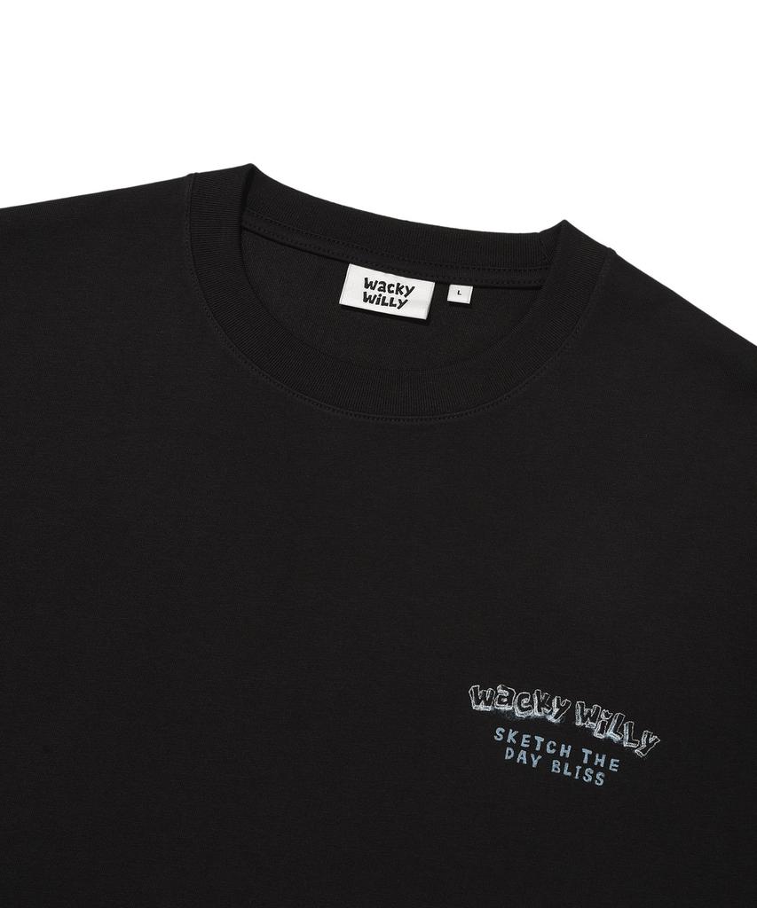 WACKY WILLY Kitsch Graphic Short Sleeve T-Shirt Black