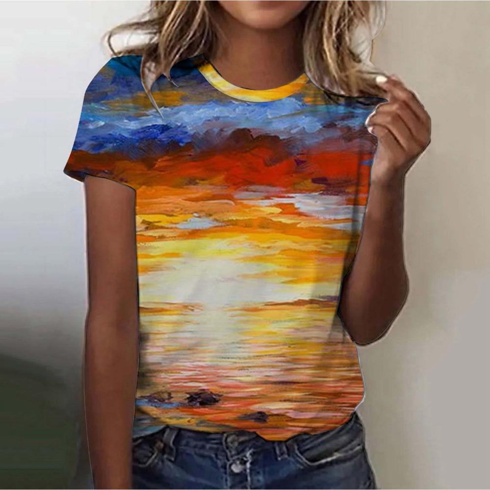 Новая женская уличная модная футболка Dreamy Star 3D Printed Short Sleeve Универсальный повседневный свободный топ с круглым вырезом Женская одежда