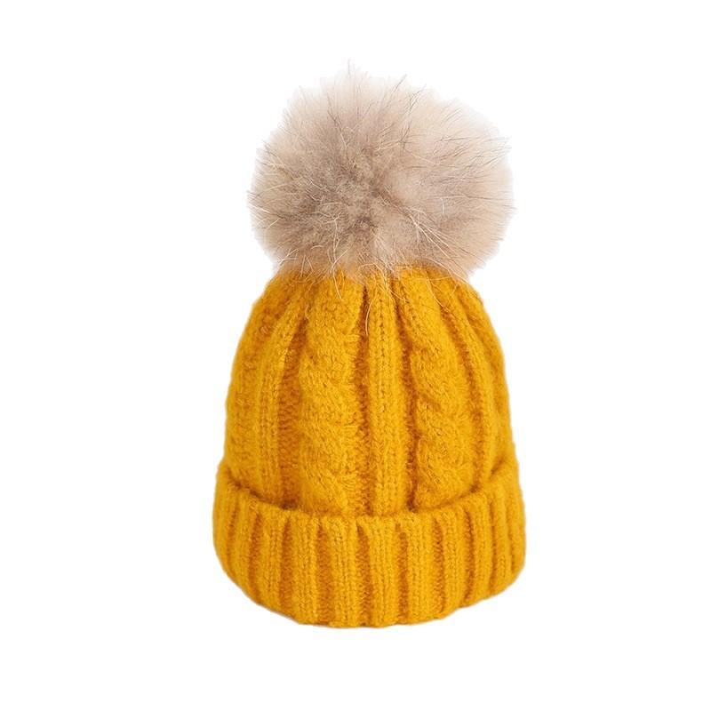 Children's Hat Winter Boy Girl Raccoon Hairball Knitted Hat Baby Twist Windproof Warm Wool Hat