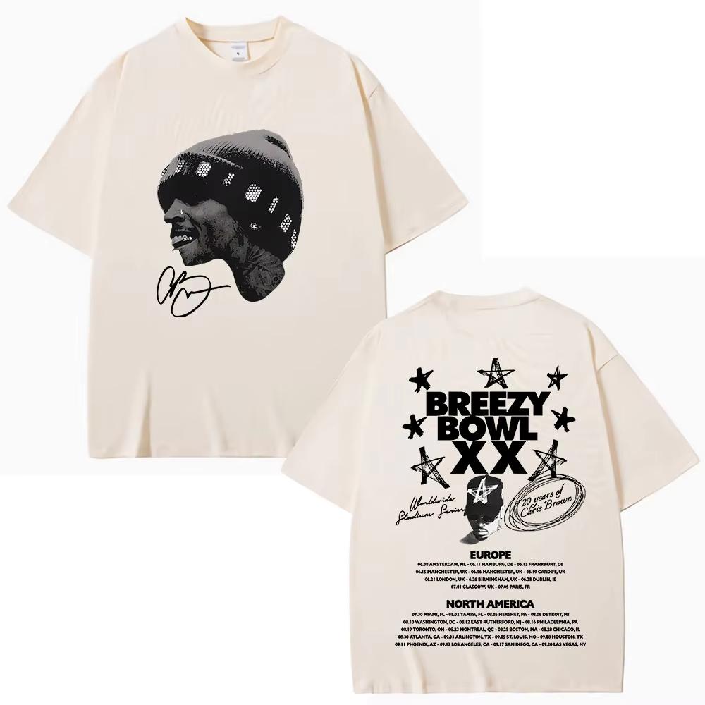 Chris Brown Breezy Bowl XX Tour T Shirt Fashion Hip Hop Vintage Short Sleeve TShirt Unisexs Women Summer Cotton Tshirts Tops