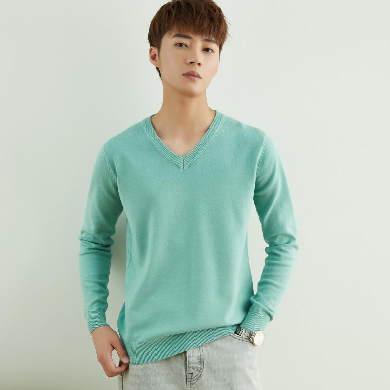 Осенне-зимний мужской вязаный свитер с V-образным и круглым вырезом, простой, в стиле «ветреный полевой», однотонный, деловой свитер.