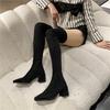 Boots Women's Coarse Heel 2026 Autumn and Winter New Medium and High Heel Boots Fleece Boots Skinny Over-the-Knee Boots Single Boots Women