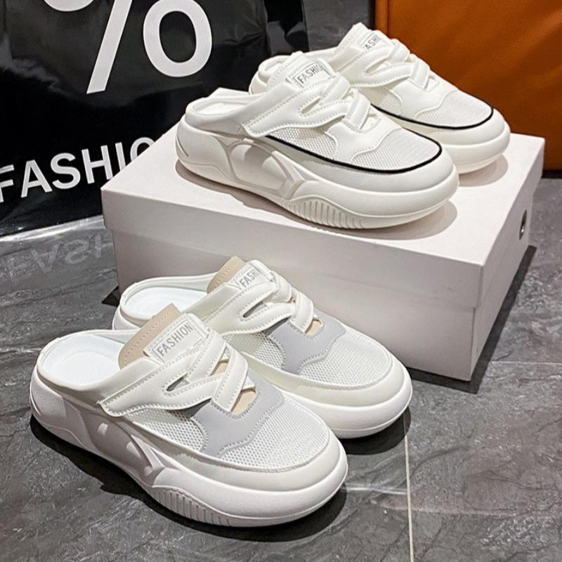 2025 Женские туфли Baotou из сетки, летние повседневные шлепанцы, модные дышащие сандалии на мягкой подошве с круглым носком, Zapatos De Mujer