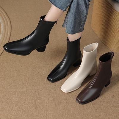 Женские белые ботильоны на высоком каблуке - Осень/Зима Бархатный массивный каблук в стиле Мартин 2025