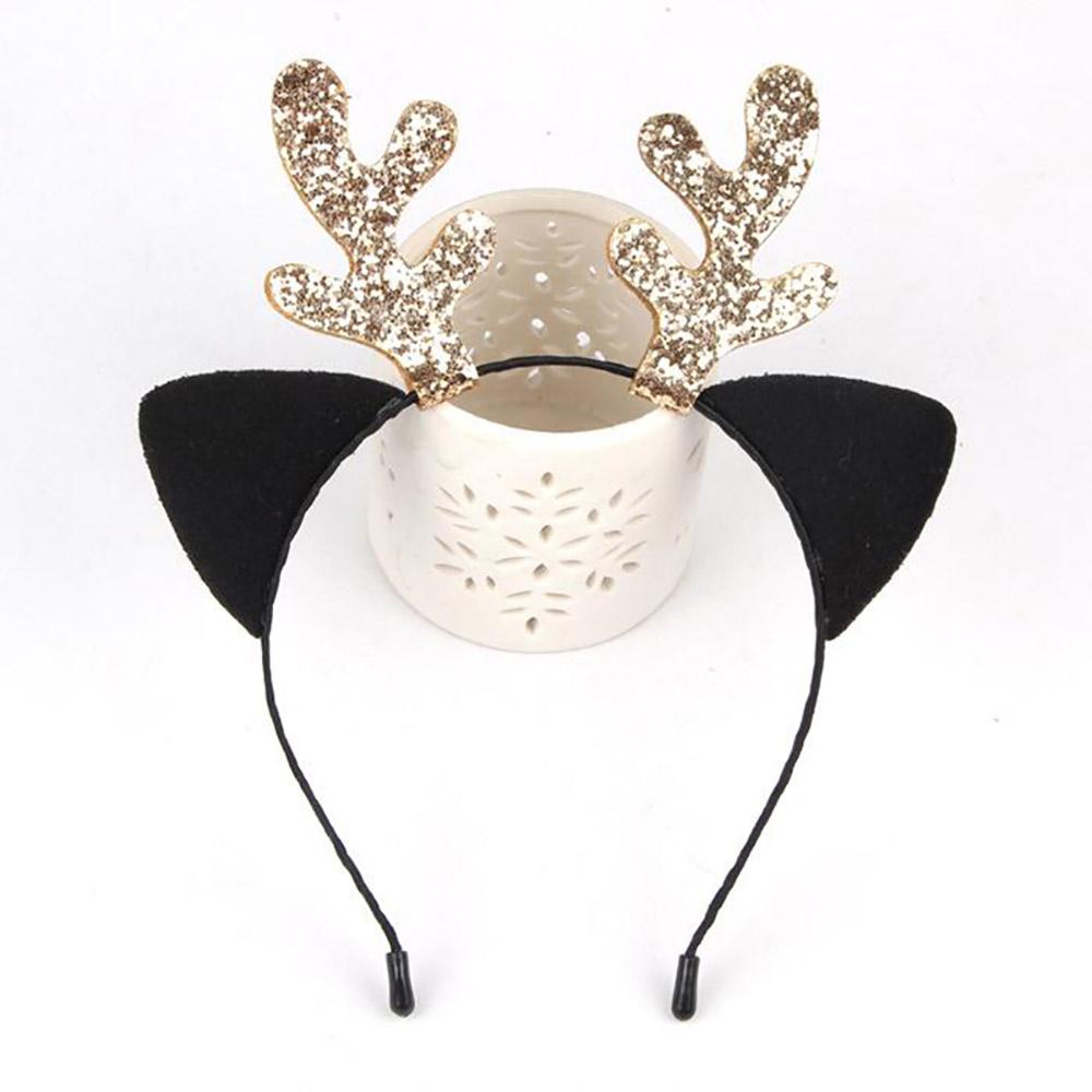 Рождественская повязка на голову с блестящими рогами и кошачьими ушками из мультфильма для девочек, детские головные уборы, украшения для рождественской вечеринки, дня рождения