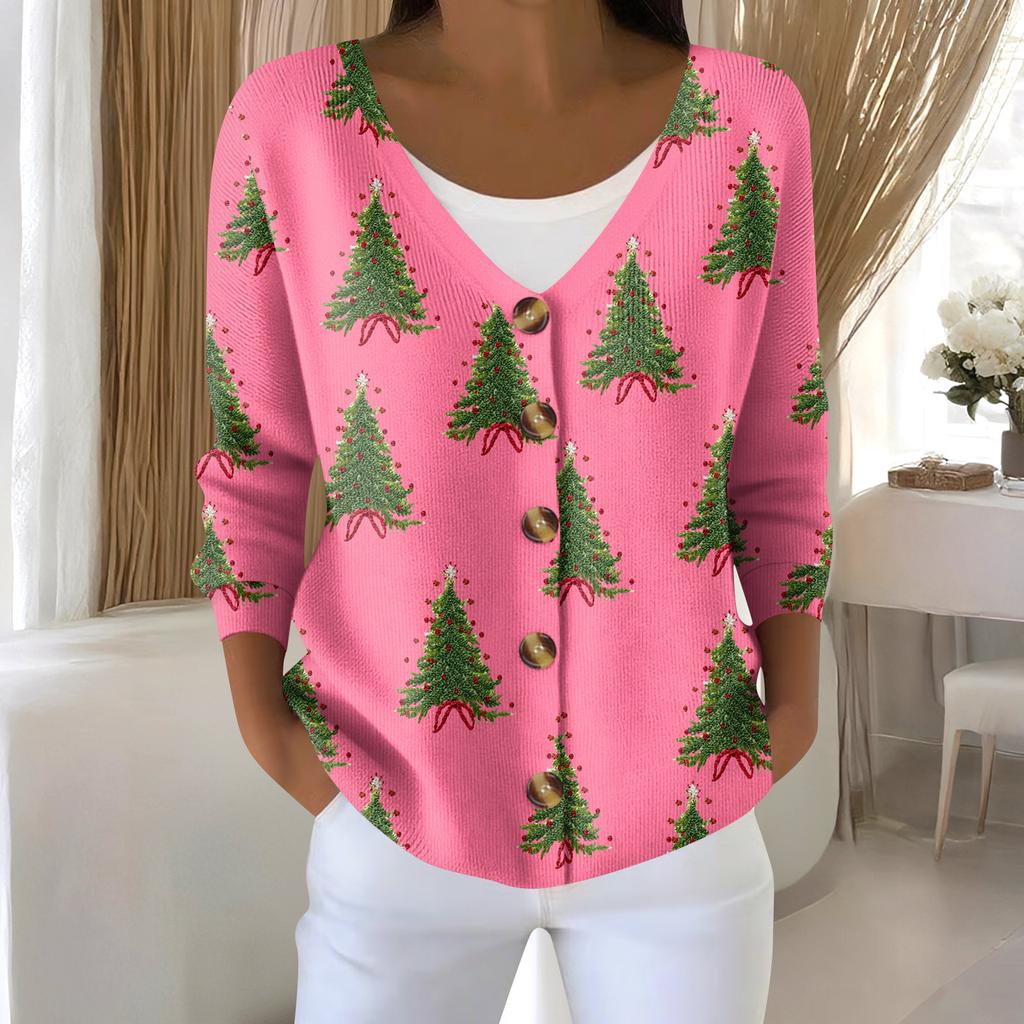 Women's Fashion Long Sleeve Christmas Snowman Snowflake Print Jacket Cardigan