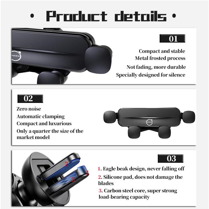 For Volvo Metal Car Air Vent Phone Holder Snap On Universal Mobile Phone Bracket XC90 XC60 C30 S60 C70 XC40 V40 XC70 V70 V60 S80