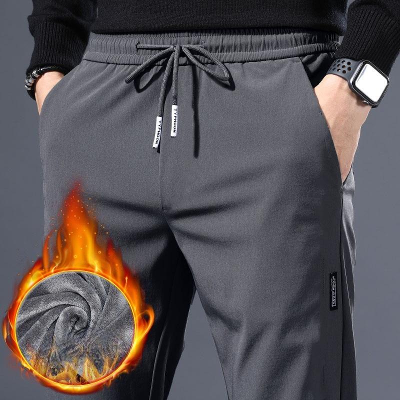 Men's Casual Fleece Lined Pants for Autumn and Winter Straight Leg Loose Long Pants Outer Wear Autumn Pants Sports Pants for Young and Middle Aged Men
