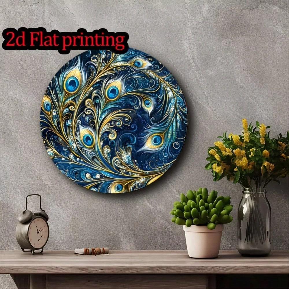 Синее перо павлина Металлическое настенное искусство Винтажный декор для дома и сада Рождественский подарок