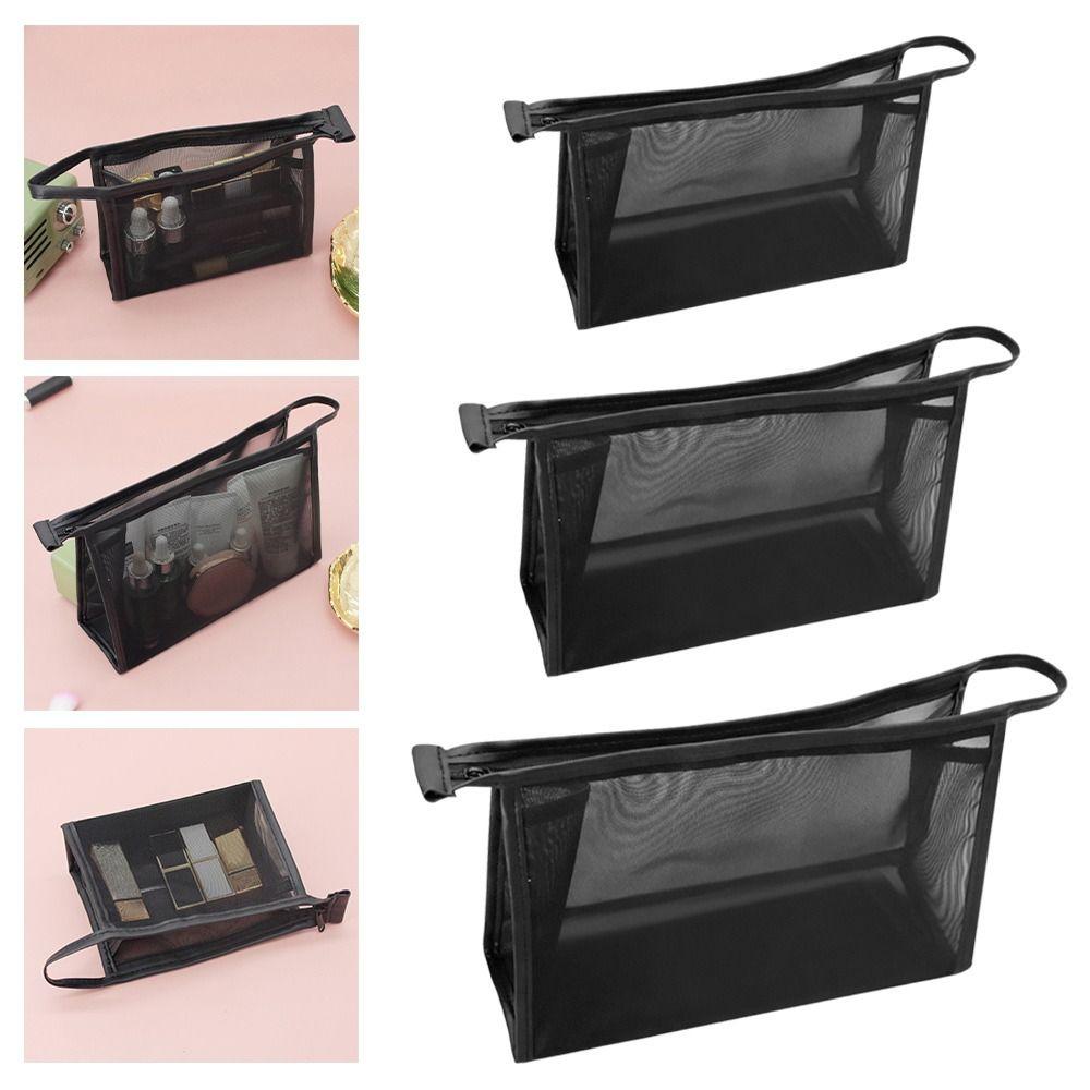 Mesh Transparent Makeup Bag Simple Style Portable Lipstick Storage Bag Large Capacity Organization Bag Toiletries Organization