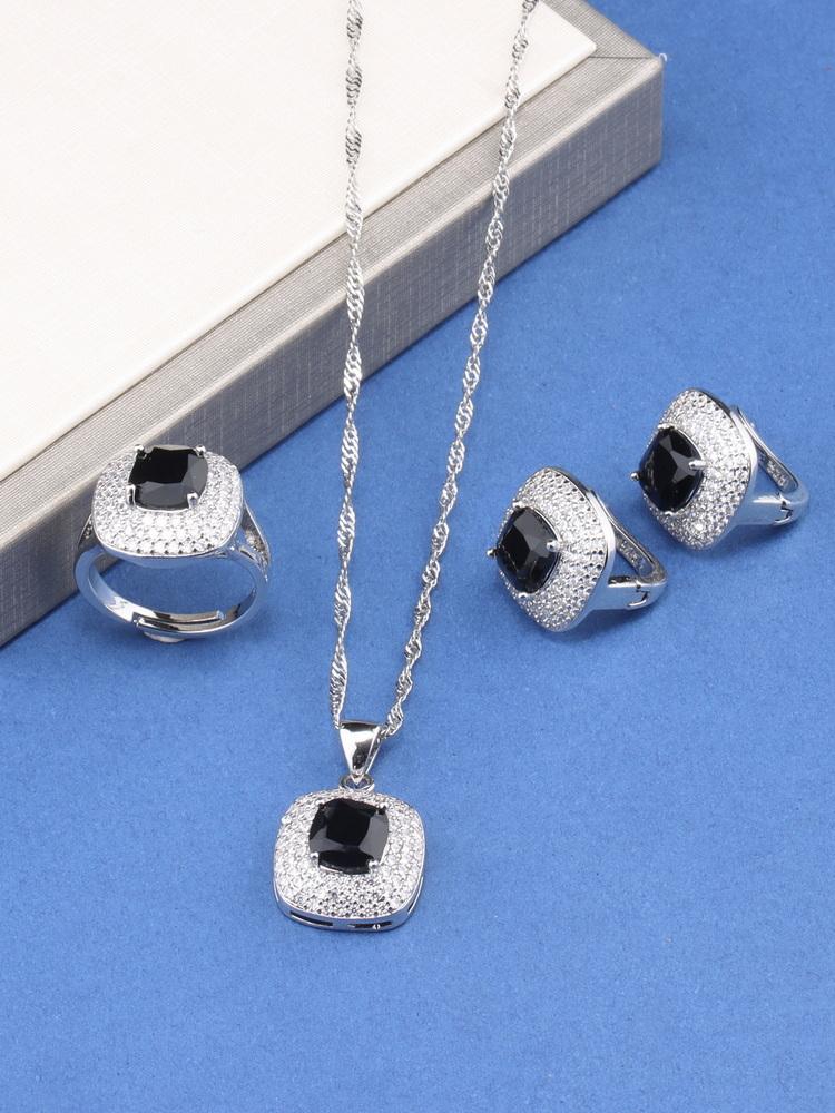 Уникальные квадратные изящные ювелирные изделия для женщин подарок свадьба элегантное колье и клипсы кольцо циркон наборы из 4 предметов