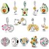 New 925 Silver Plant Daisy Avocado Sunflower Pendant Jewelry Beaded Bracelet Accessories