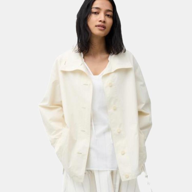 Uniqlo Коллаборация JW Anderson Весна/Лето 24 Хлопковая Оверсайз Рубашка на Пуговицах с Длинным Рукавом Куртка Женские куртки Off-White 467015-01