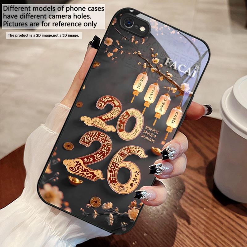 С Новым годом, 2026 Для iPhone 17 Air 16 E 15 14 13 Plus 12 mini 11 17 Pro Max XR Xs Max 16E 7 8 Чехол для телефона из закаленного стекла