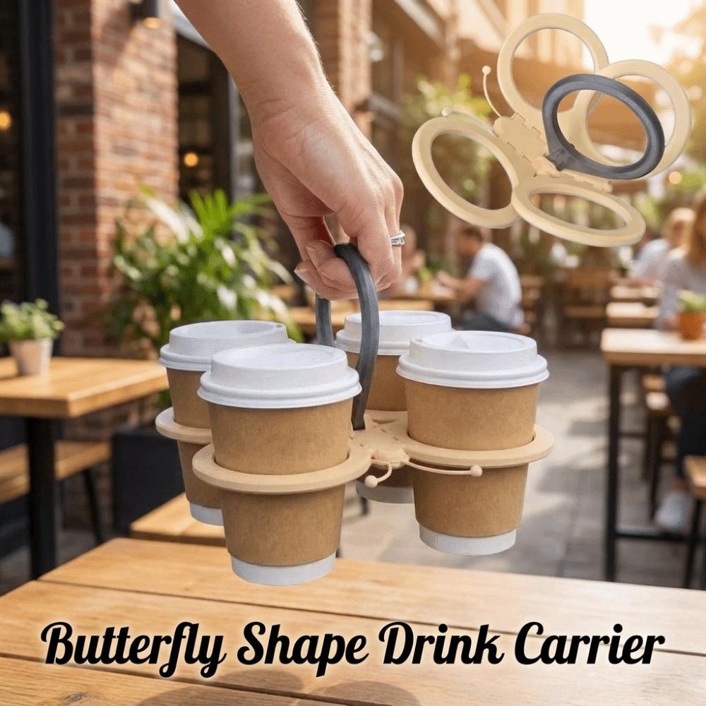 Folding 4-cup Coffee Carrier Plastic Drink Holder Butterfly Shape Drink Carrier  Outside Party