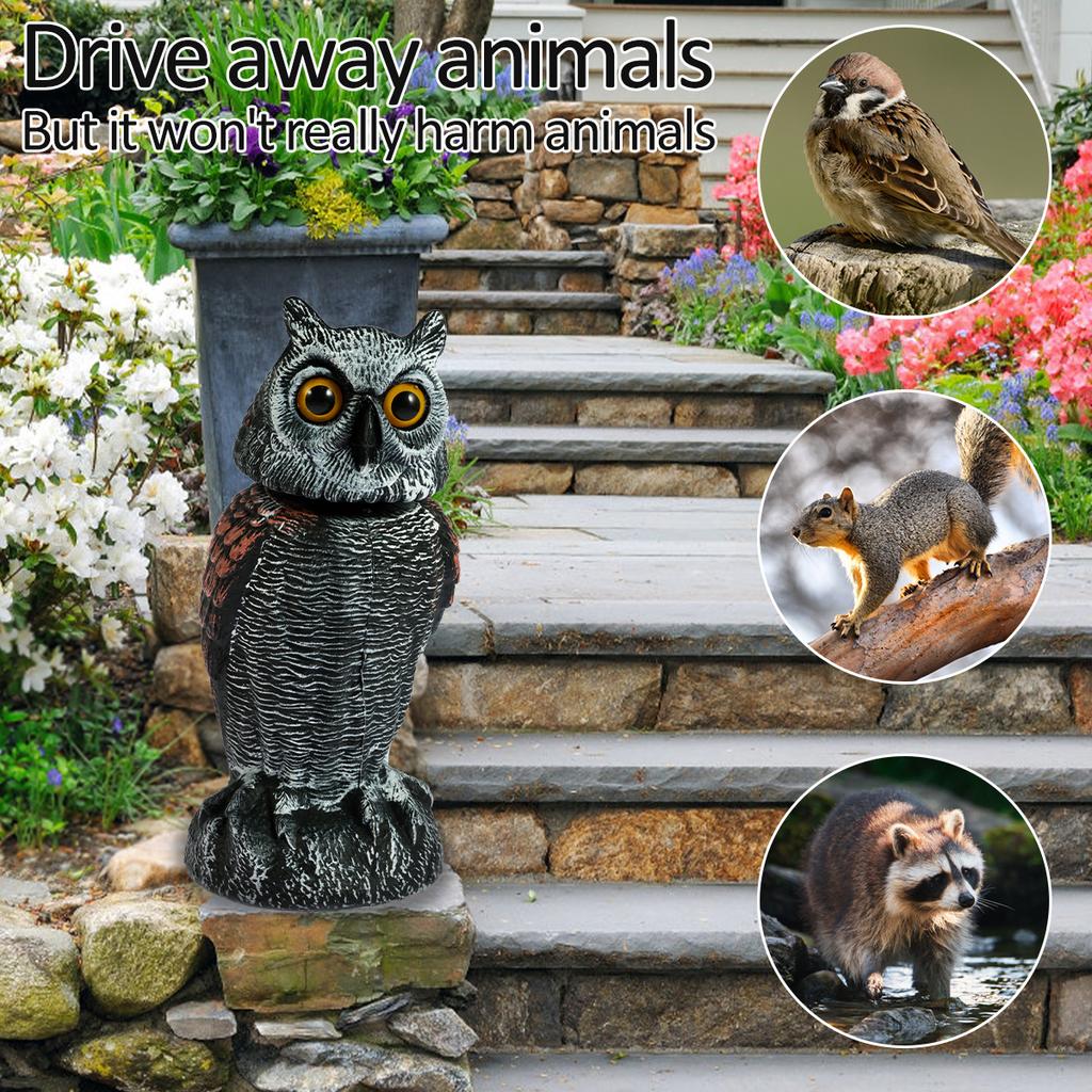 Owl Scare Bird Control Devices with 360° Swivel Head Waterproof Fake Owl Bird Deterrent for Landscape Decoration Sculpture