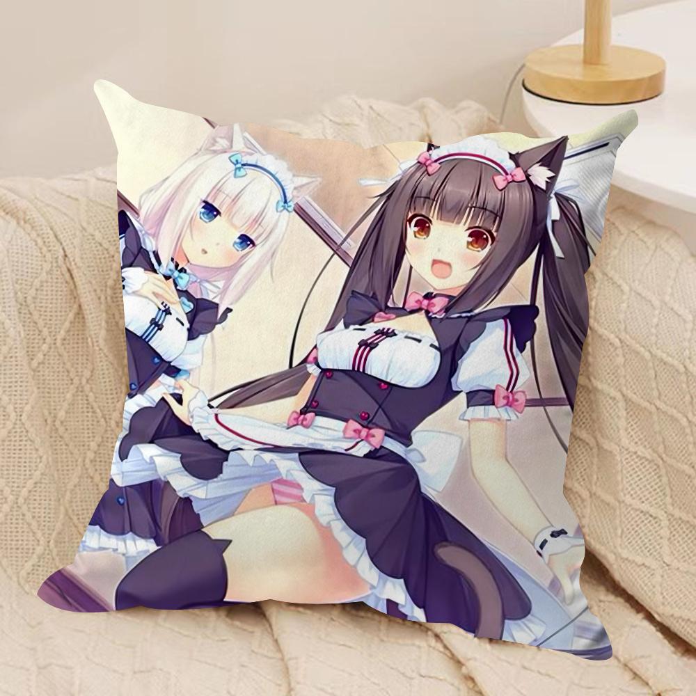 NNekopara Anime Cushion Cover Soft Plush Throw Pillow Cover  DoubleSided Decorative Cushion Case  Sofa Bedroom Home Decor