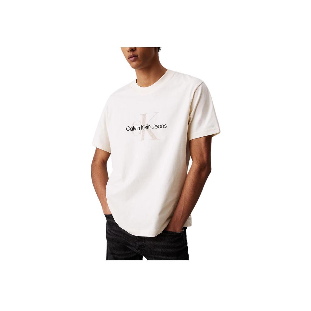 Calvin Klein Comfortable Letter Print Round Neck Short Sleeve T-Shirt Men Tops Off-White J30J327086-YAC