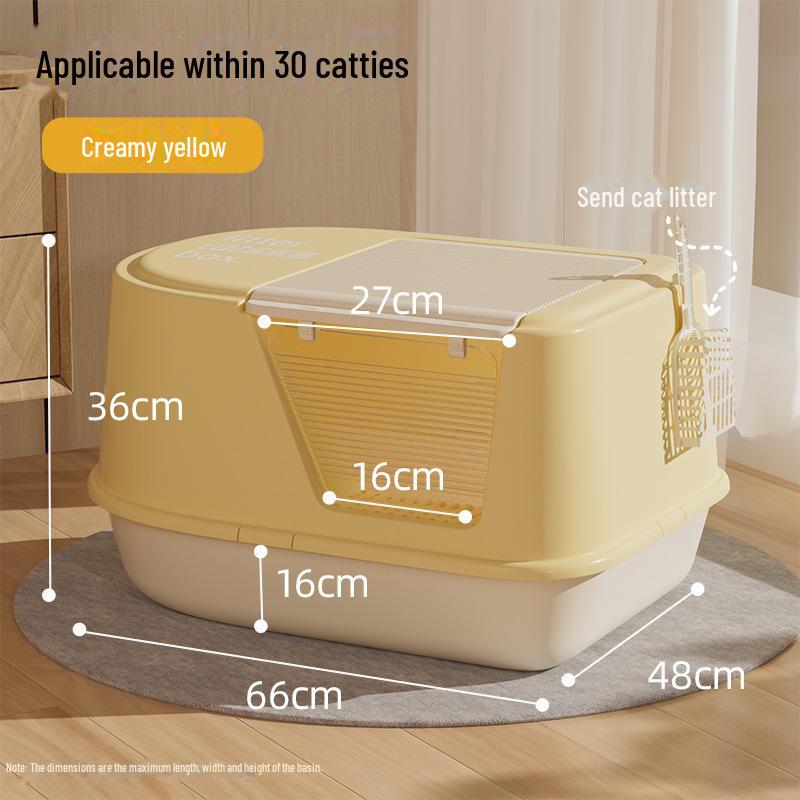 Extra Large Semi-Enclosed Cat Litter Box with Anti-Splash Design